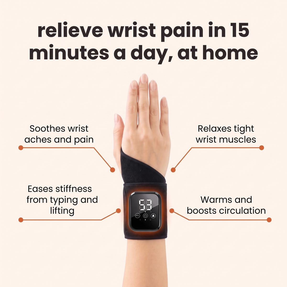 WarmWrap™ Cordless Heated Massage Wrist Wrap